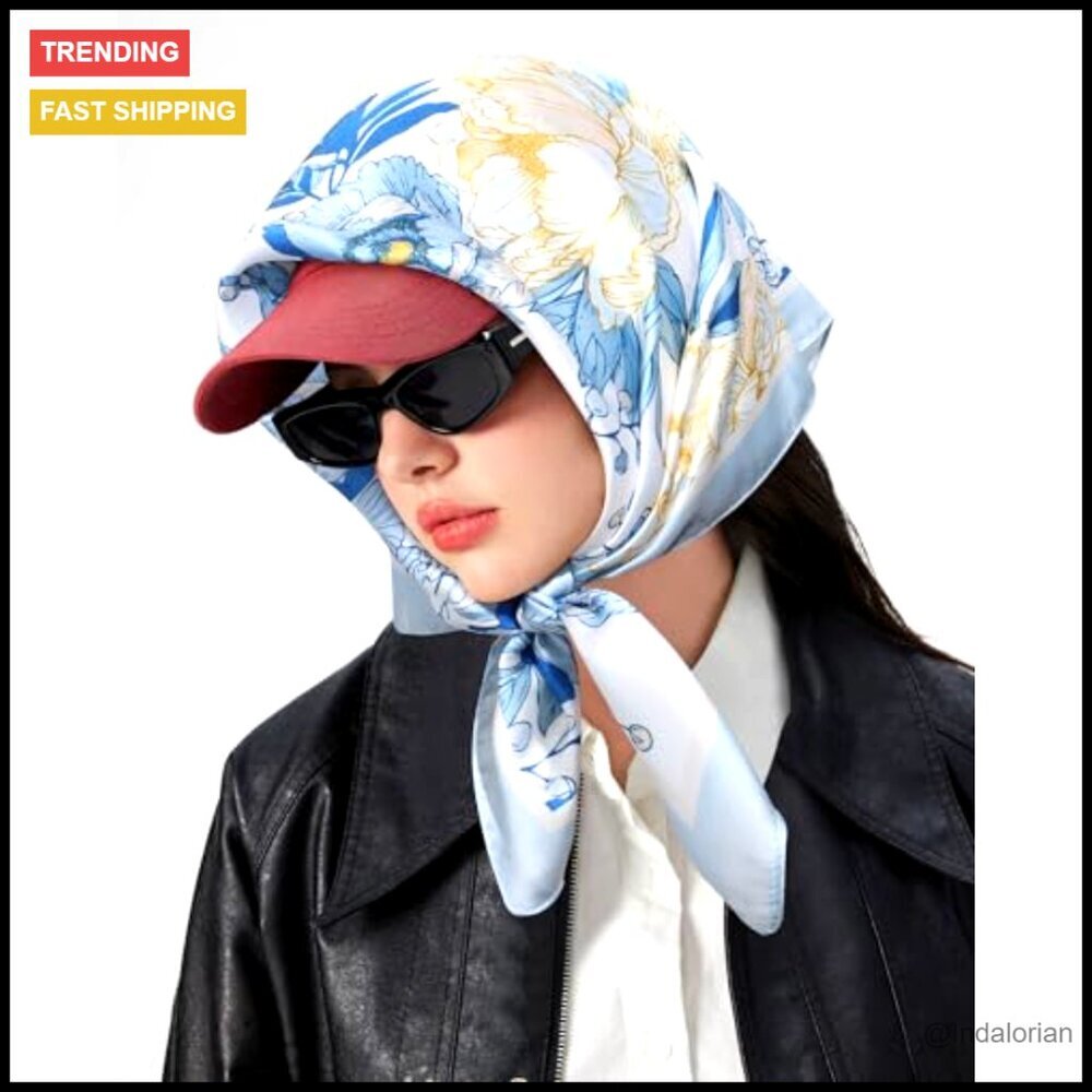 Satin Square Scarf Silk Head Wrap Elegant Chic Versatile Hair Accessory - Picture 3 of 7